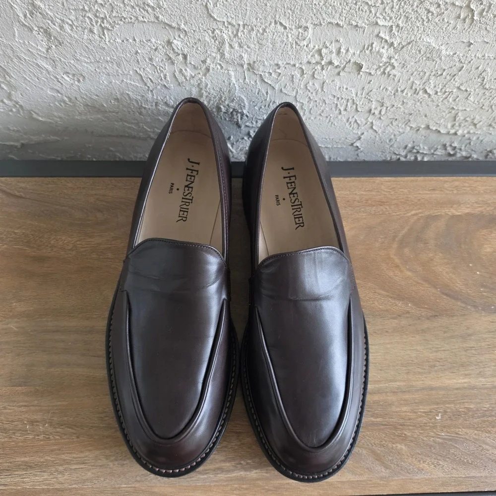 J. Fenestrier Paris Darior Brown Leather Loafers Mens 11.5 E Wide Softanil Cafe